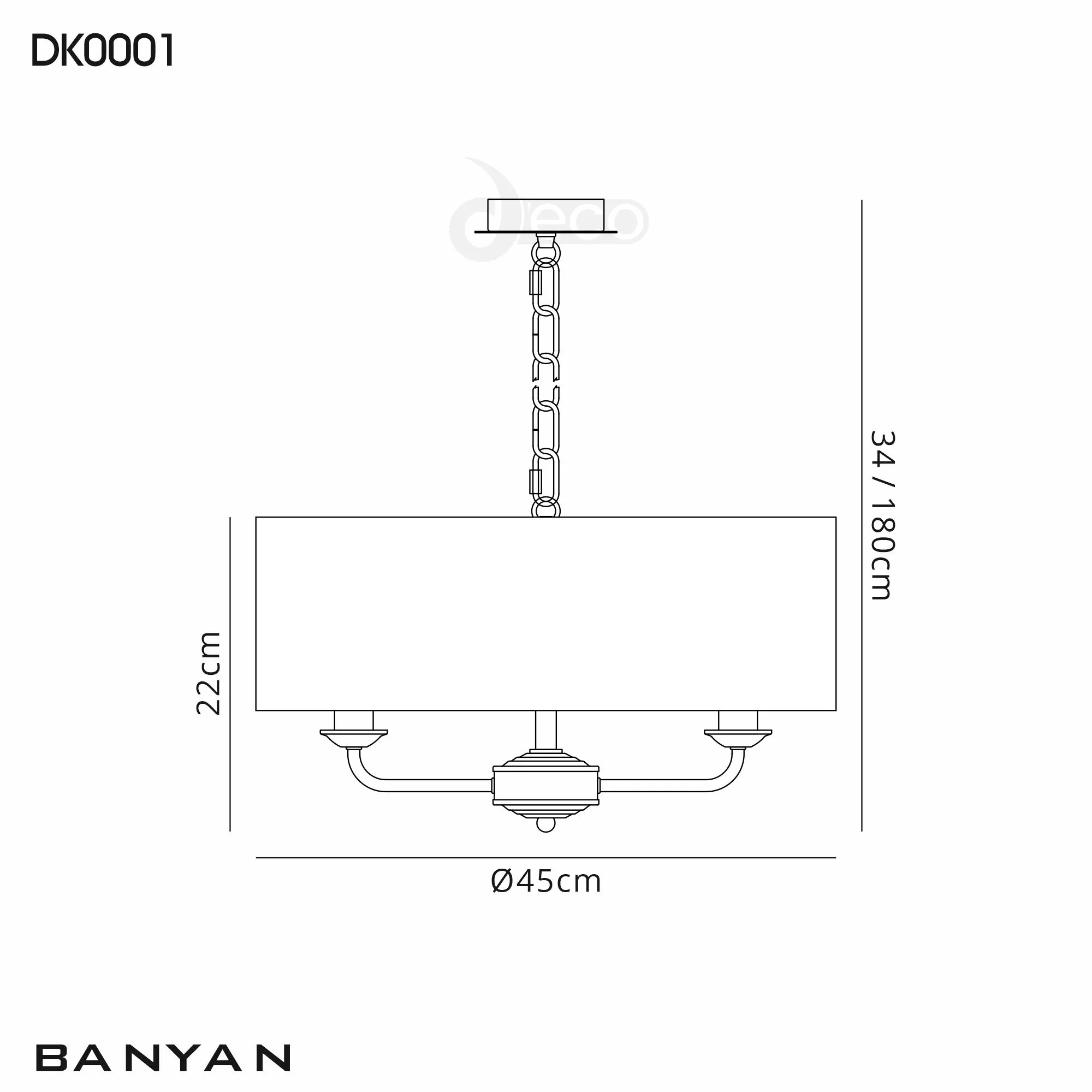 Banyan 45cm 3 Light Pendant DK0001  Deco Banyan CH WH